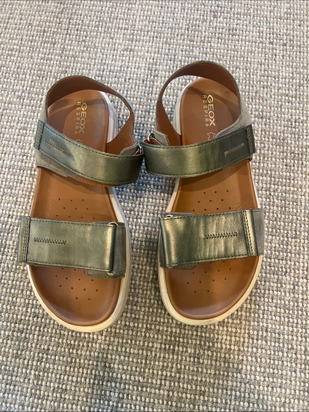 Geox sandals .  Sz 7.  A fun shiny green color. Velcro straps